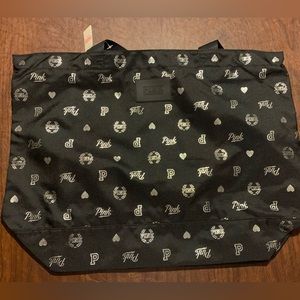 NWT PINK logo black travel tote